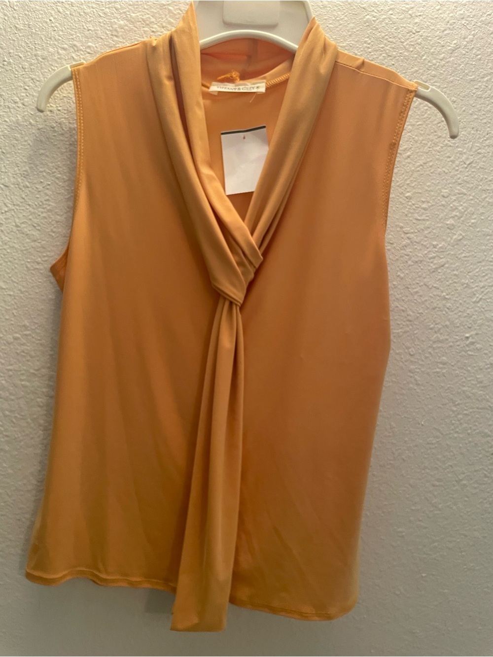 Tiffany & Grey Petite Sleeveless Tie-Neck Blouse in Mustard